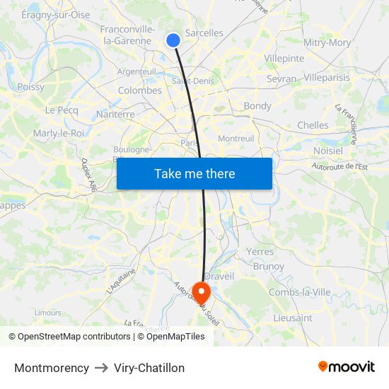 Montmorency to Viry-Chatillon map