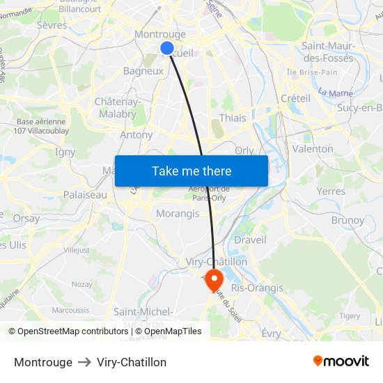 Montrouge to Viry-Chatillon map
