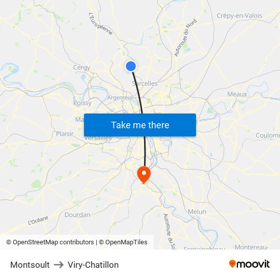Montsoult to Viry-Chatillon map