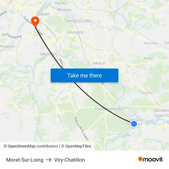 Moret-Sur-Loing to Viry-Chatillon map