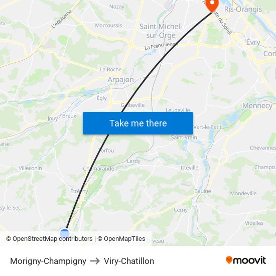 Morigny-Champigny to Viry-Chatillon map