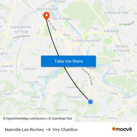 Nainville-Les-Roches to Viry-Chatillon map