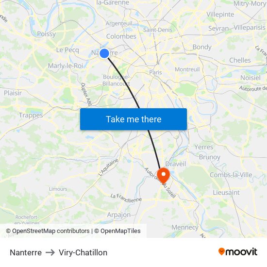 Nanterre to Viry-Chatillon map