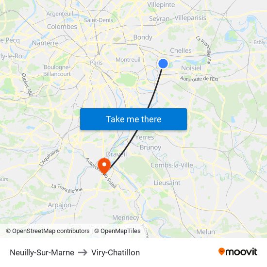 Neuilly-Sur-Marne to Viry-Chatillon map