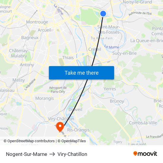 Nogent-Sur-Marne to Viry-Chatillon map