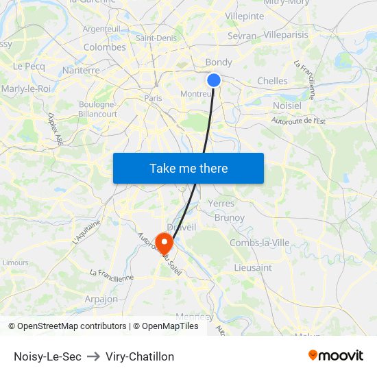 Noisy-Le-Sec to Viry-Chatillon map