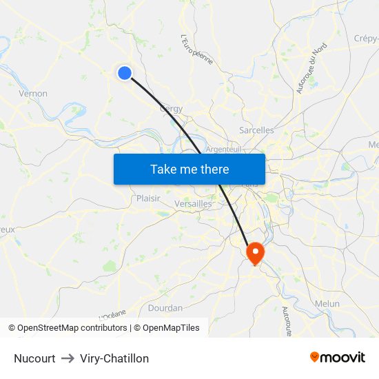 Nucourt to Viry-Chatillon map