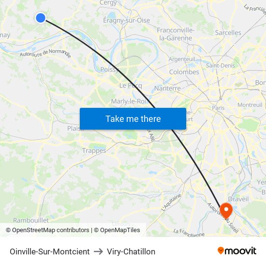 Oinville-Sur-Montcient to Viry-Chatillon map