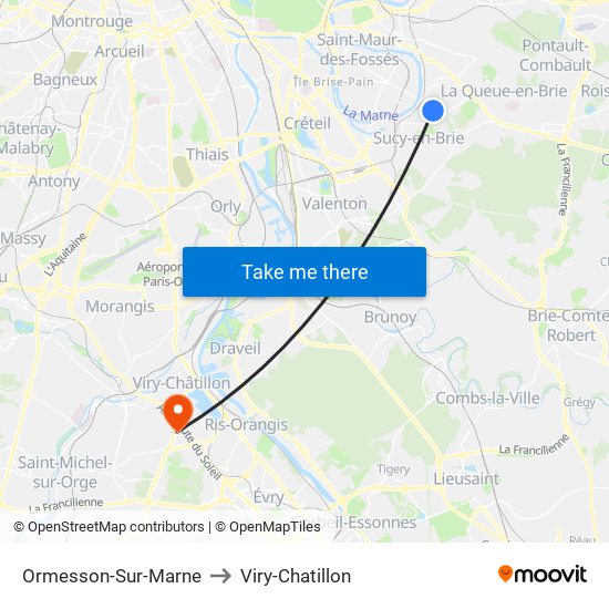 Ormesson-Sur-Marne to Viry-Chatillon map