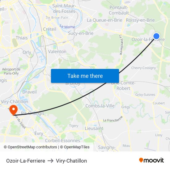 Ozoir-La-Ferriere to Viry-Chatillon map