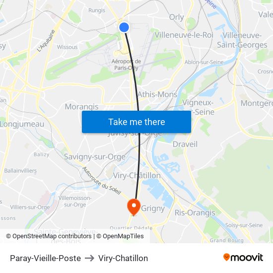 Paray-Vieille-Poste to Viry-Chatillon map