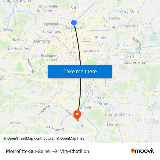 Pierrefitte-Sur-Seine to Viry-Chatillon map