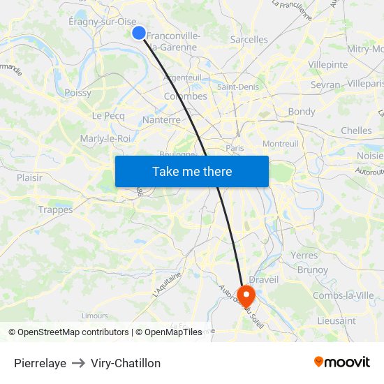 Pierrelaye to Viry-Chatillon map