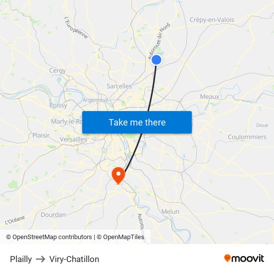 Plailly to Viry-Chatillon map