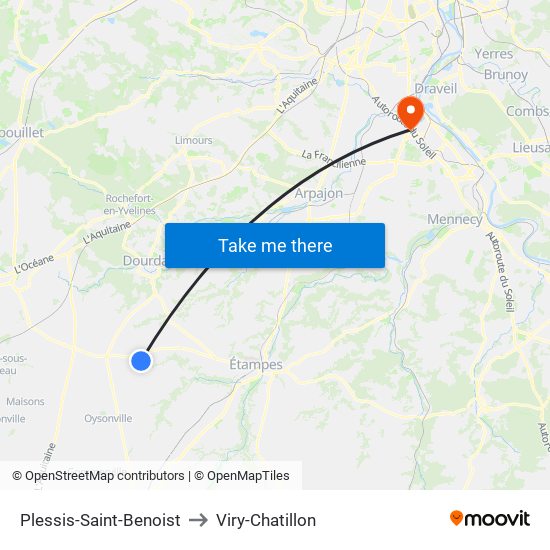 Plessis-Saint-Benoist to Viry-Chatillon map