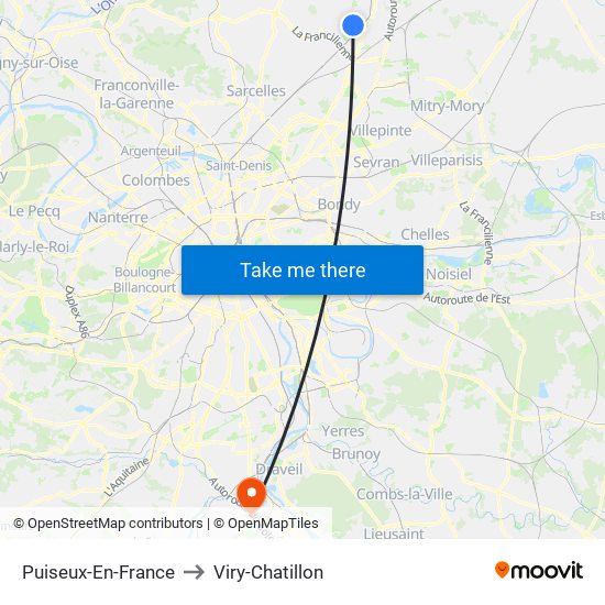 Puiseux-En-France to Viry-Chatillon map