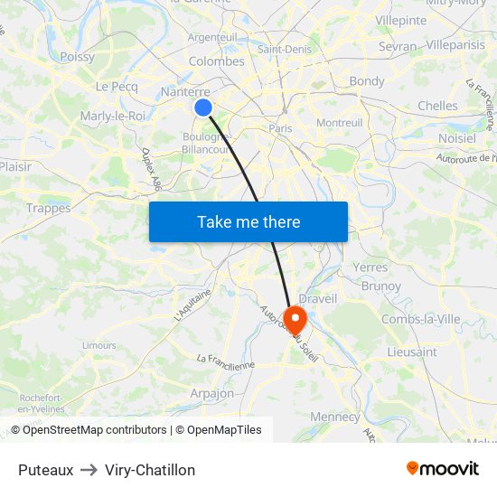 Puteaux to Viry-Chatillon map