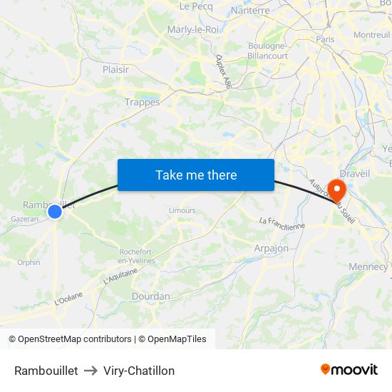 Rambouillet to Viry-Chatillon map