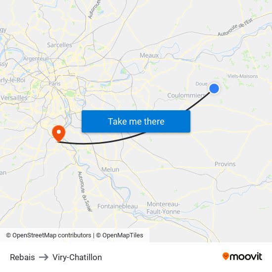 Rebais to Viry-Chatillon map