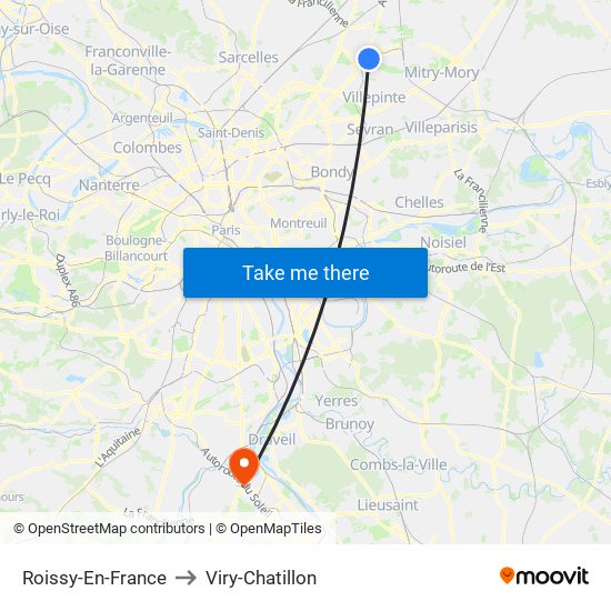 Roissy-En-France to Viry-Chatillon map