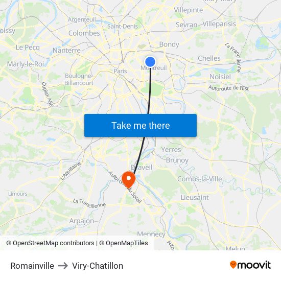 Romainville to Viry-Chatillon map