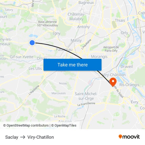Saclay to Viry-Chatillon map