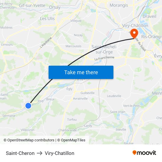 Saint-Cheron to Viry-Chatillon map