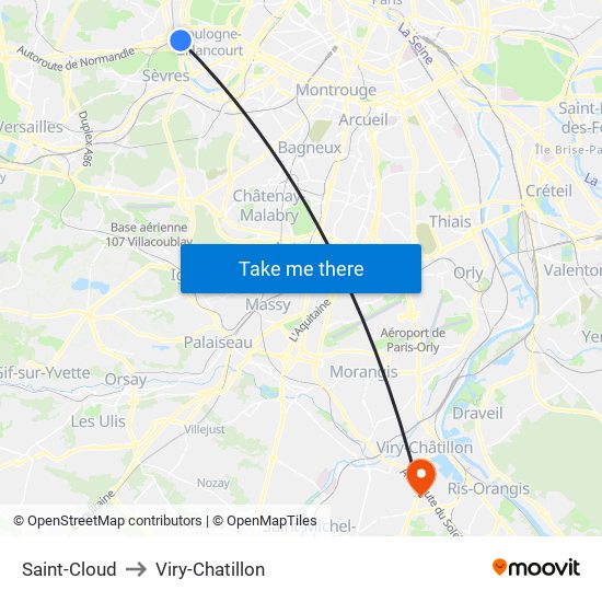 Saint-Cloud to Viry-Chatillon map