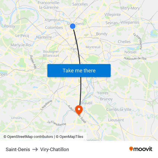 Saint-Denis to Viry-Chatillon map