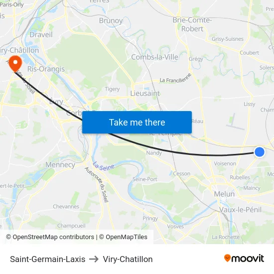 Saint-Germain-Laxis to Viry-Chatillon map