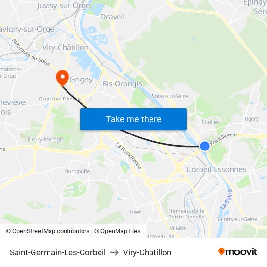 Saint-Germain-Les-Corbeil to Viry-Chatillon map