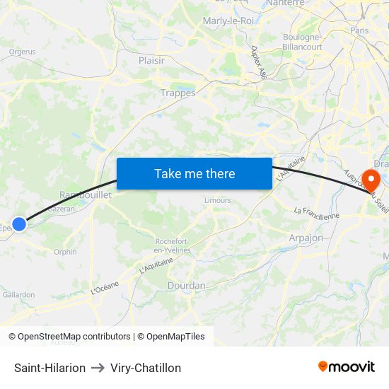 Saint-Hilarion to Viry-Chatillon map