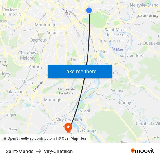 Saint-Mande to Viry-Chatillon map