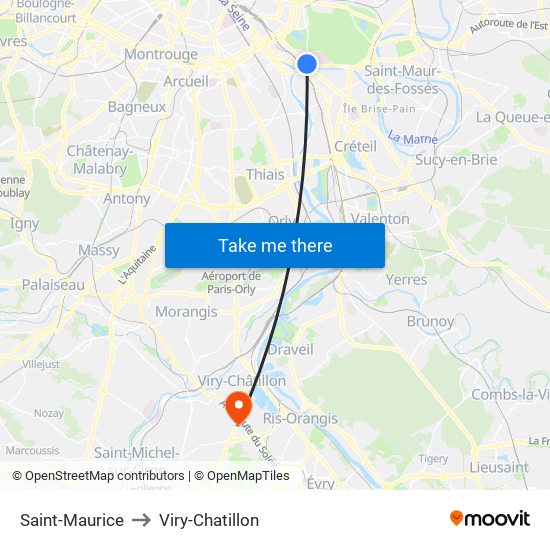 Saint-Maurice to Viry-Chatillon map