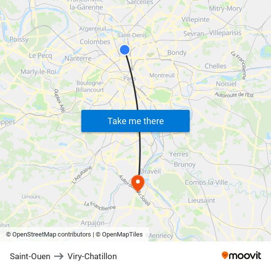 Saint-Ouen to Viry-Chatillon map