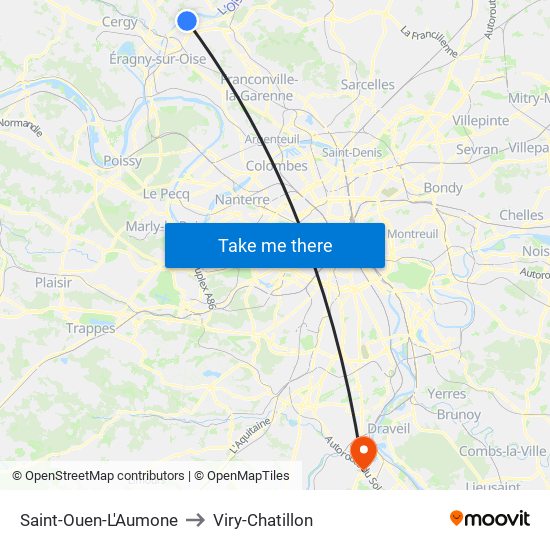 Saint-Ouen-L'Aumone to Viry-Chatillon map