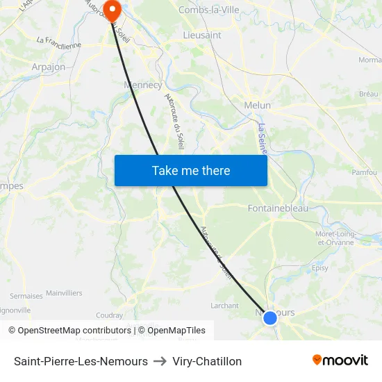 Saint-Pierre-Les-Nemours to Viry-Chatillon map