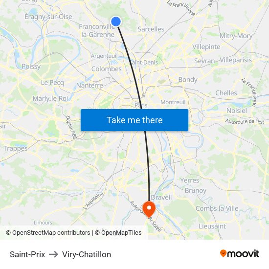Saint-Prix to Viry-Chatillon map