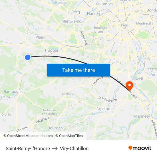 Saint-Remy-L'Honore to Viry-Chatillon map