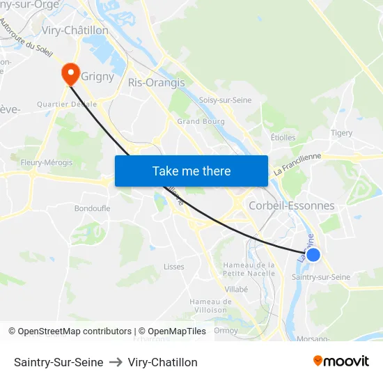 Saintry-Sur-Seine to Viry-Chatillon map