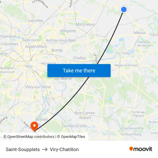 Saint-Soupplets to Viry-Chatillon map