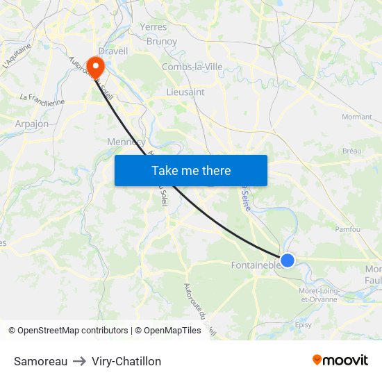 Samoreau to Viry-Chatillon map