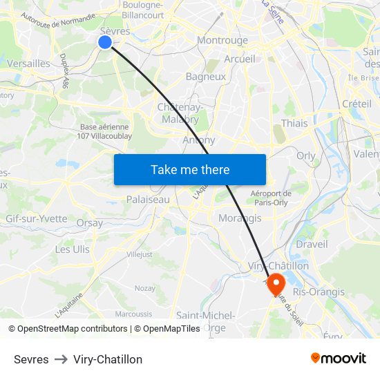 Sevres to Viry-Chatillon map