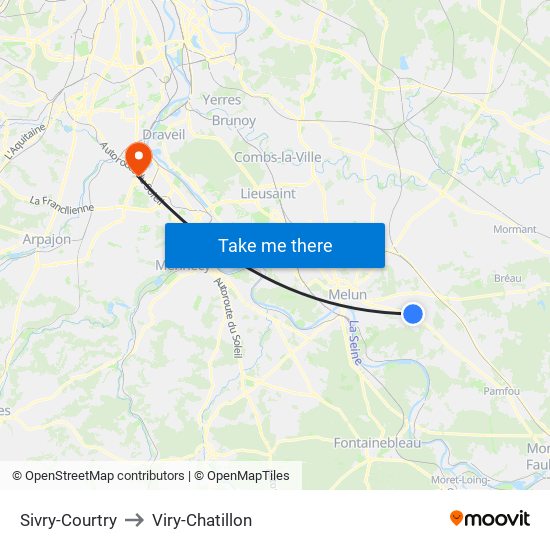 Sivry-Courtry to Viry-Chatillon map