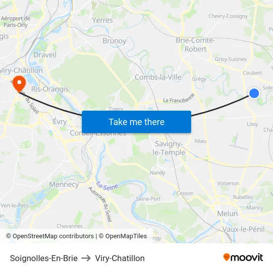 Soignolles-En-Brie to Viry-Chatillon map
