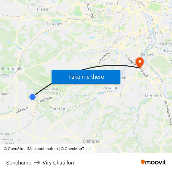 Sonchamp to Viry-Chatillon map