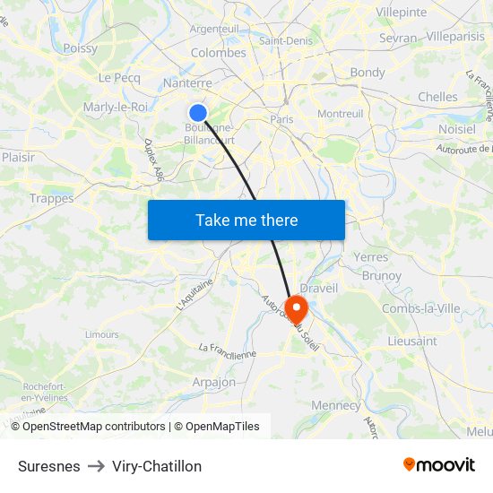 Suresnes to Viry-Chatillon map