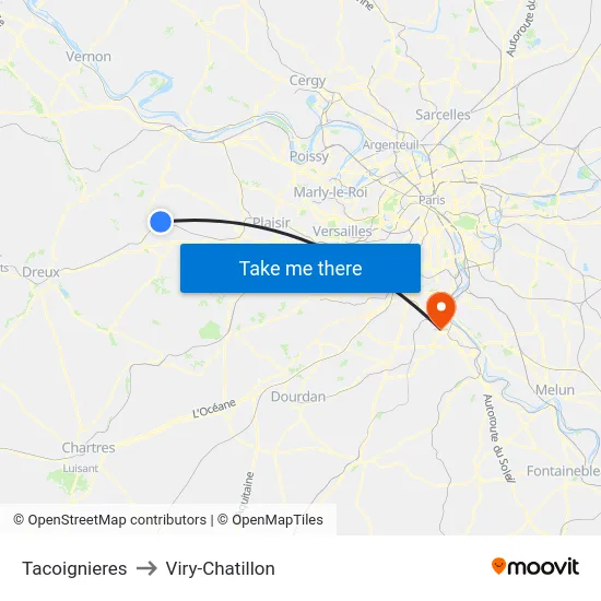 Tacoignieres to Viry-Chatillon map