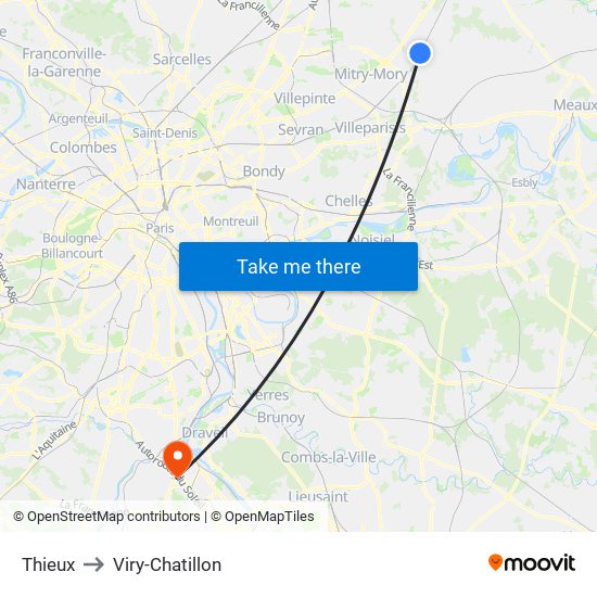 Thieux to Viry-Chatillon map