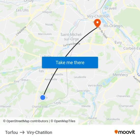Torfou to Viry-Chatillon map